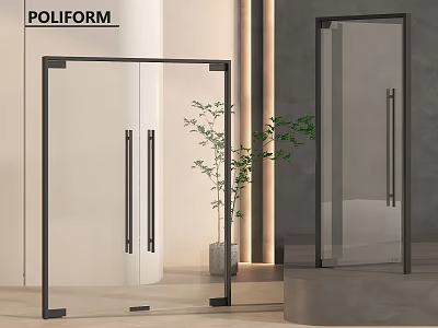 Modern Glass Double Doors With Black Frame In Contemporary Interior Design 3d model