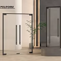 Modern Glass Double Doors With Black Frame In Contemporary Interior Design 3d model