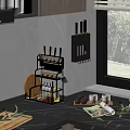 Kitchen Countertop With Knife Holder Spice Rack Bottles Cutting Board And Greenery View