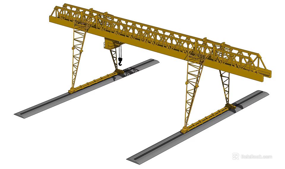 Heavy Duty Yellow Gantry Crane Industrial Equipment With Metal Frame And Tracks 3d model 
