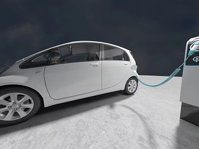 White Electric Car Being Charged at Modern Public Charging Station 3d model