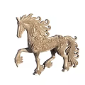 Decorative Wooden Horse Sculpture With Intricate Carved Patterns And Lifted Leg