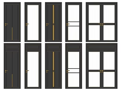 Modern swing door, kitchen and bathroom door, glass sliding door combination 3d model