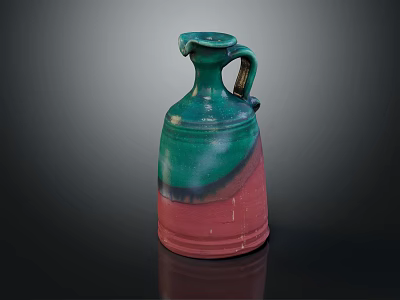 Ceramic Vase With Green Pink Gradient Color And Handle On Black Background 3d model