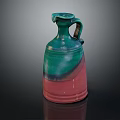 Ceramic Vase With Green Pink Gradient Color And Handle On Black Background