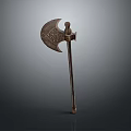 Artistic Intricately Carved Axe Sculpture With Decorative Patterns And Wooden Handle