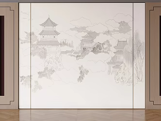 Background wall Chinese living room background wall sofa background wall landscape background wall 3d model