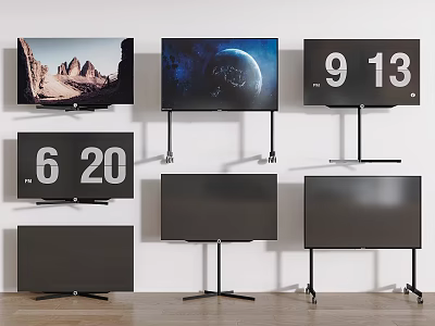 Modern Televisions Featuring Wall Mounted Wheeled And Fixed Stands 3d model