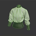 White High Neck Pleated Top With Black Cuffs And Fitted Waist Design