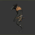 Mythical Creature Character With Spiked Hair Flaming Shoulder Orange Straps And Muscular Dark Gray Body