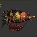 Colorful Decorative Airship Model With Yellow Red Patterns Dragon Wings And Cabin