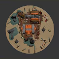 Steampunk Train Model with Intricate Mechanical Structure Green Base and Small Figures