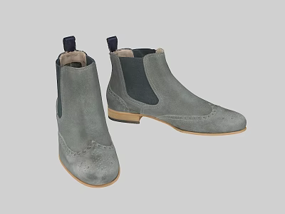 Gray Suede Chelsea Boots With Brogue Detailing And Light Wooden Sole 3d model