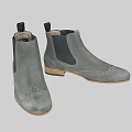 Gray Suede Chelsea Boots With Brogue Detailing And Light Wooden Sole