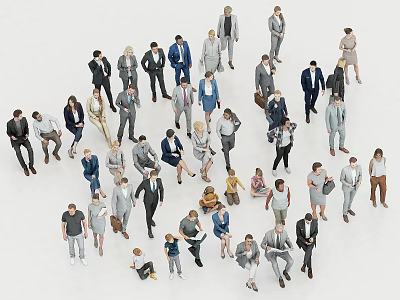 Group of Diverse People in Various Poses With Casual and Formal Clothing 3d model