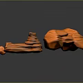 Orange Wood Stone Irregular Blocks with Various Sizes Stacked and Scattered Shapes