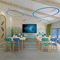 Modern Classroom Training Classroom Chandelier Tables and Chairs 3d model