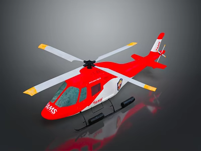 Detailed Red And White ADAC Rescue Helicopter With Yellow Tipped Rotors 3d model