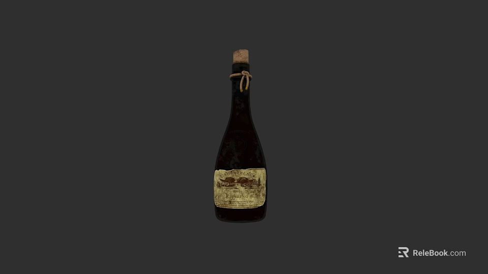 Dark Brown Ceramic Vessel With Cork Stopper Rope Tied And Vintage Label 3d model 