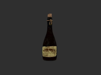 Dark Brown Ceramic Vessel With Cork Stopper Rope Tied And Vintage Label 3d model