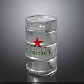 Silver Heineken Beer Keg With Red Star Logo On Reflective Surface