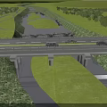 Bridge With Cars Driving Over River Surrounded By Green Grass And Trees