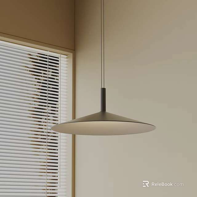 Modern Minimalist Pendant Light With Round Shade In Interior Space By Window With Blinds 3d model 