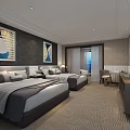 Hotel Guest Room Bathroom Modern Design With Glass Shower Enclosure Bathtub Vanity And Gray Tiles