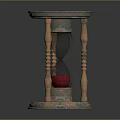 Vintage Decorative Hourglass With Carved Base And Red Sand Glass Section