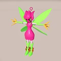 Cartoon Fairy Character with Pink Body Green Wings and Yellow Hands Feet