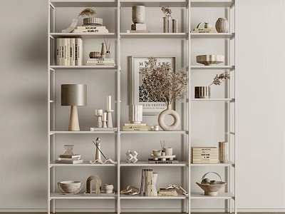 Modern Bookcase with Metal Frame Books Decorative Items Vase And Photo Frame 3d model