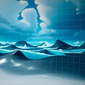 Cartoon Style Blue Toned Landscape With Rolling Sand Dunes And Cloudy Sky