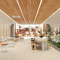 Modern Café with Wooden Elements Large Windows Curved Design Open Space and Natural Light