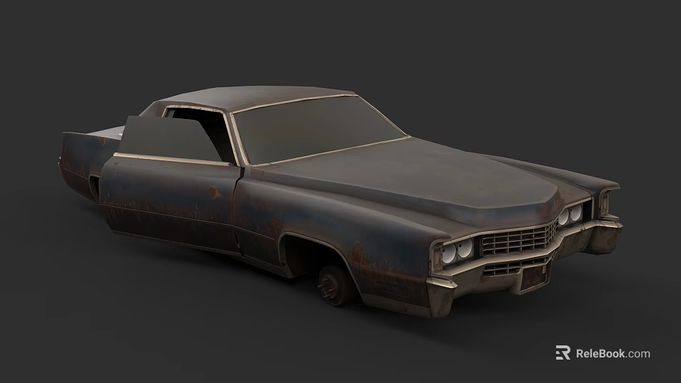 Rusty Old Classic Car With Visible Body Rust And Open Door Worn Appearance 3d model 
