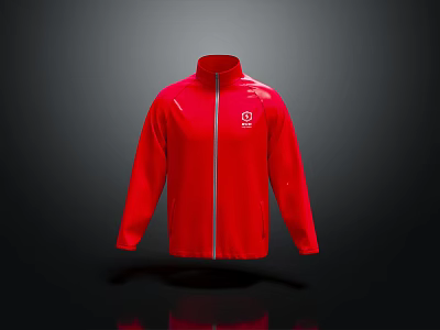 Stylish Red Jacket With Zipper Front White Logo And Sporty Design 3d model