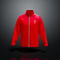 Stylish Red Jacket With Zipper Front White Logo And Sporty Design