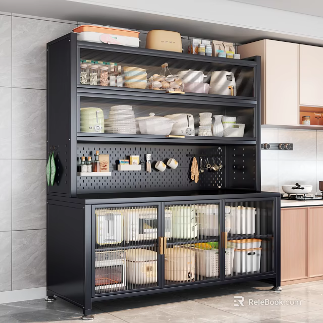 Modern Multifunctional Kitchen Sideboard With Glass Doors And Large Storage Capacity For Home Daily Use 3d model 