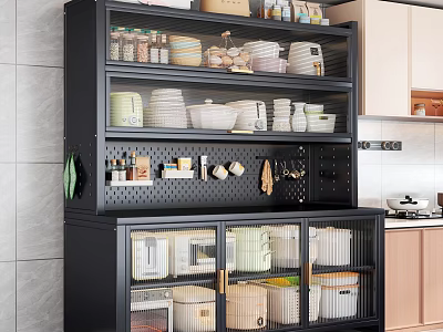 Modern Multifunctional Kitchen Sideboard With Glass Doors And Large Storage Capacity For Home Daily Use 3d model