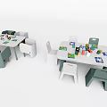 Kids Table with Chairs and Colorful Toys in White and Gray Design