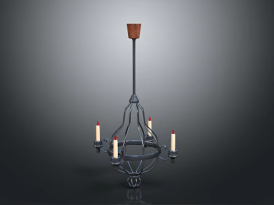 Classic Iron Chandelier With Wooden Top And Candle Shaped Lights 3d model