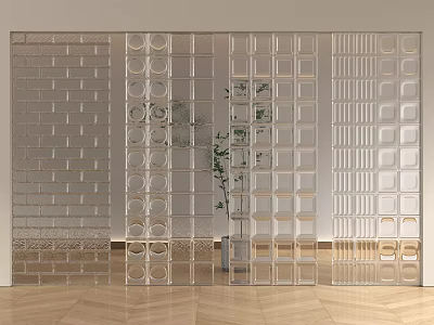 Modern Glass Partition With Decorative Circular Square Patterns For Indoor Living Space 3d model