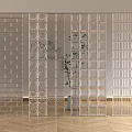 Modern Glass Partition With Decorative Circular Square Patterns For Indoor Living Space