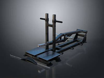 Black Metal Strength Training Equipment With Vertical Posts And Platform 3d model