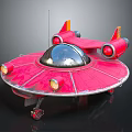 Red Circular Spaceship Design With Transparent Dome Yellow Lights And Red Components 3d model