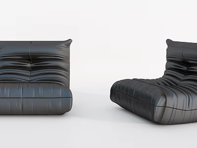 Two Black Leather Lazy Sofas With Wrinkled Design On White Background 3d model