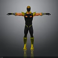 Futuristic Superhero Costume In Black Yellow Orange With Glowing Eyes And Reflective Boots