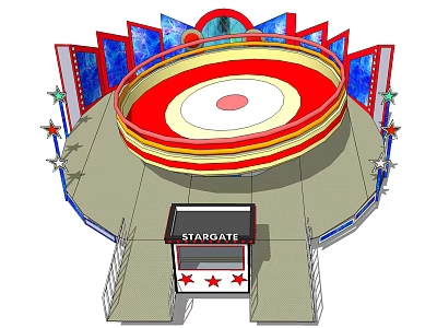 Colorful Circular Amusement Ride With Red Yellow White Layers Star Decorations And STAR GATE Sign 3d model
