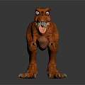 Realistic Brown T Rex Dinosaur Model With Sharp Teeth Red Eyes Standing On Dark Background 3d model