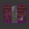 Dark Wooden Bookcases With Drawers And Gray Brick Wall Near Wooden Ladder And Spider Web
