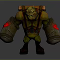 3D Mythical Creature Character With Green Skin Armor And Glowing Arms Design